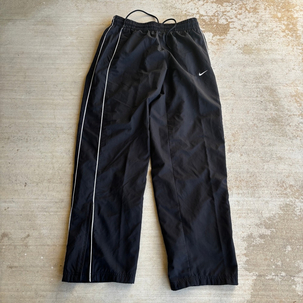 Nike Track Pants Mens Medium Black White Piping Zipper Ankle Windbreaker Joggers